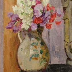 Sweet Peas in Jug with Indian Bhodisattva by Vanessa Bell