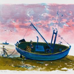 The Blue Boat (pulled up on Aldeburgh beach) by Bernard Cheese