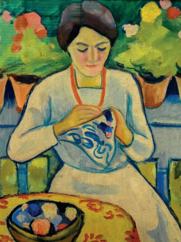 Woman Embroidering on Balconey by August Macke